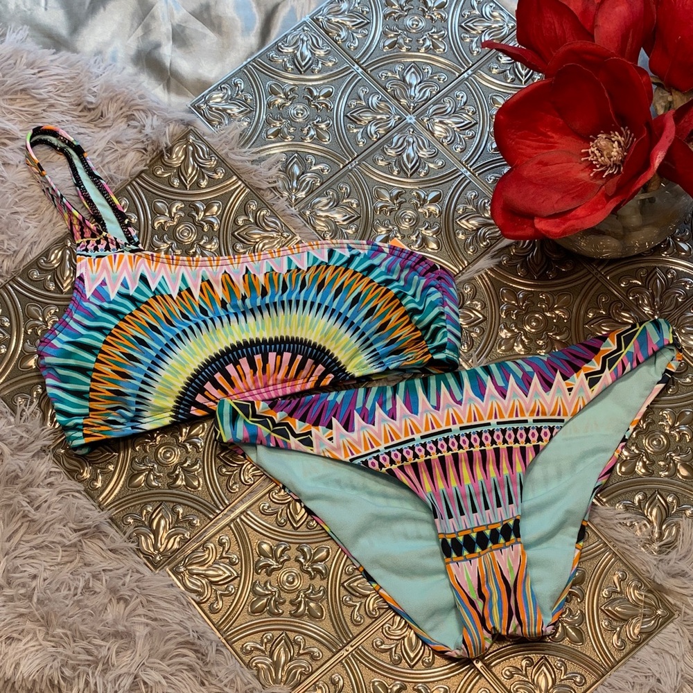 🌹Bar III • NWT • Light Blue Geometric Style Summer Hot Bikini Set •